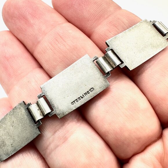 Antique Vintage Enamel Crest Sterling Silver Bracelet 6.5 Inch Unique Rare - Picture 6 of 6